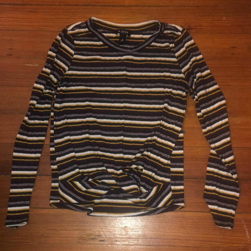 Women’s medium Amy Byer striped long sleeved shirt with knotted front